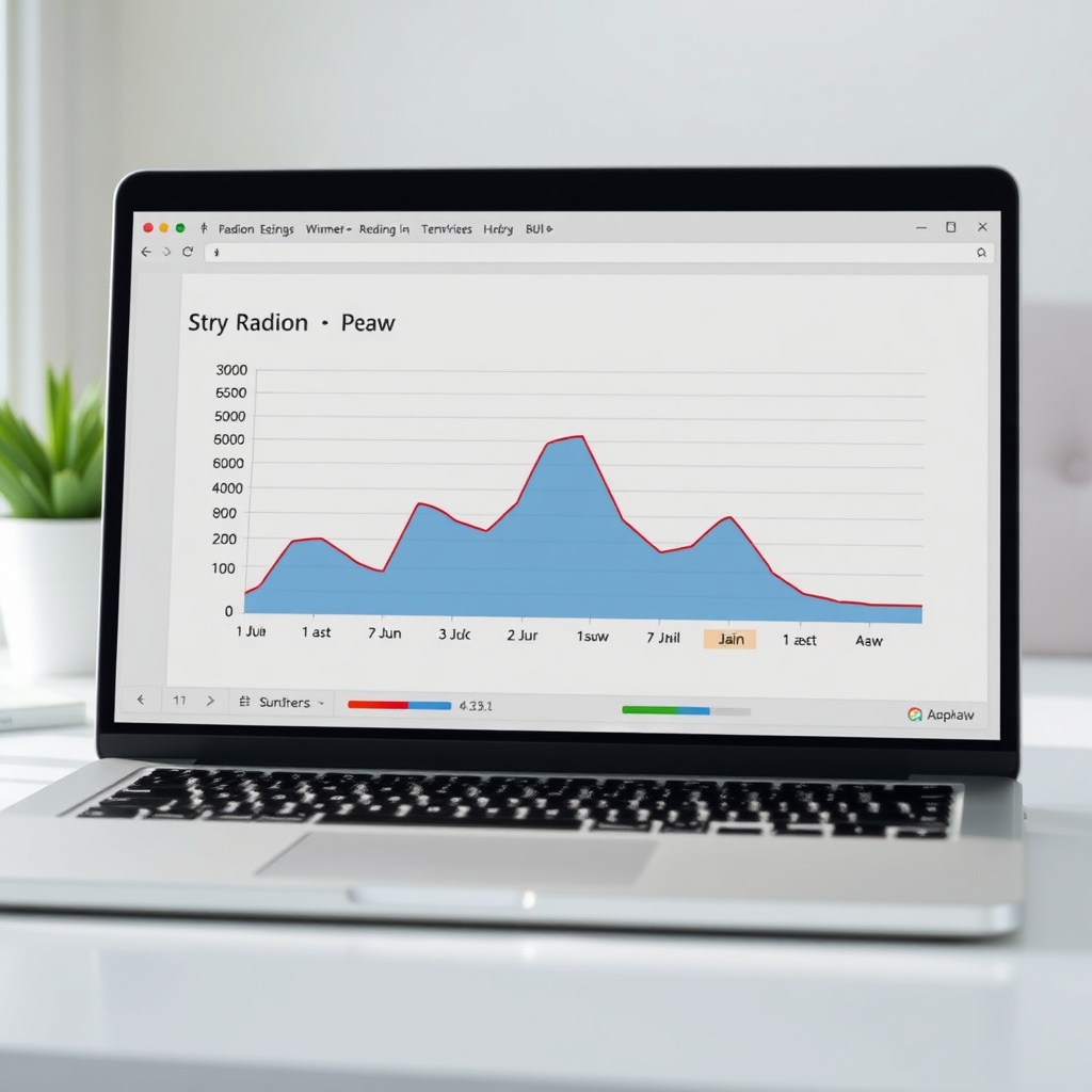A laptop screen showing an Excel chart with radon readings over six months