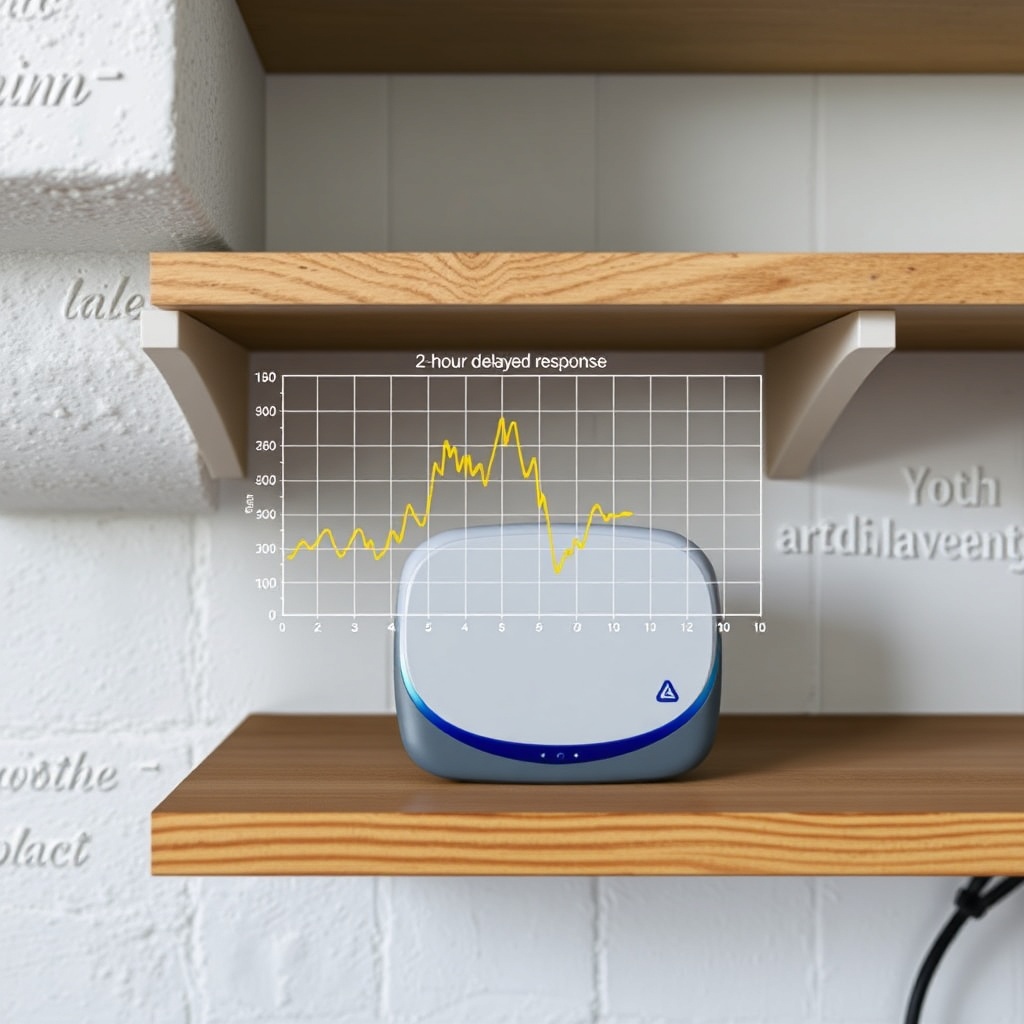 <Airthings Wave Plus on a basement shelf
