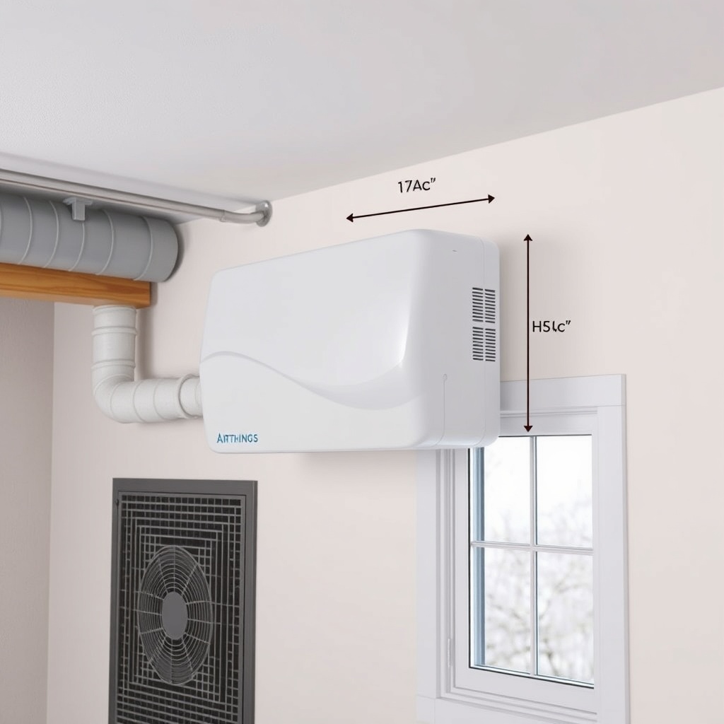 <clean photorealistic photo of Airthings Wave Plus mounted on a basement interior wall