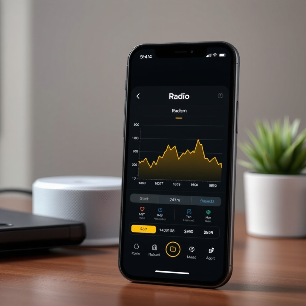 <clean photorealistic photo of a smartphone app screen showing radon graph with Airthings